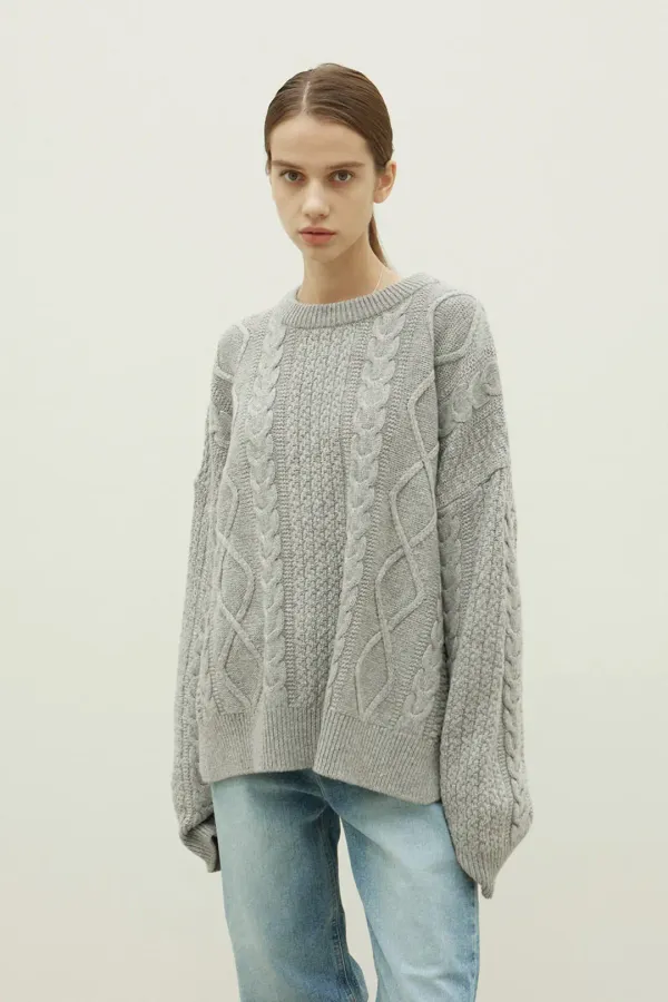 Harvey cable oversized pull-over_gray