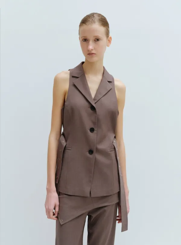 BELTED HALTER VEST (COCOA)