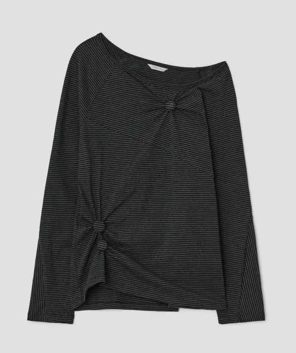 Striped Seam Button Top [Black]