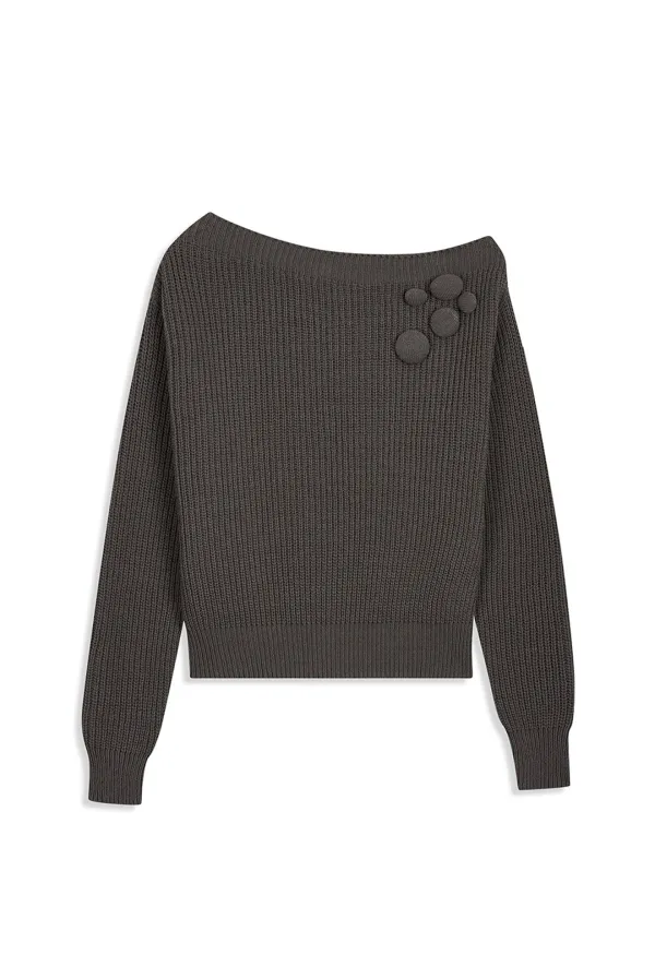 BADGE APPLIQUÉ KNIT PULLOVER, CHARCOAL
