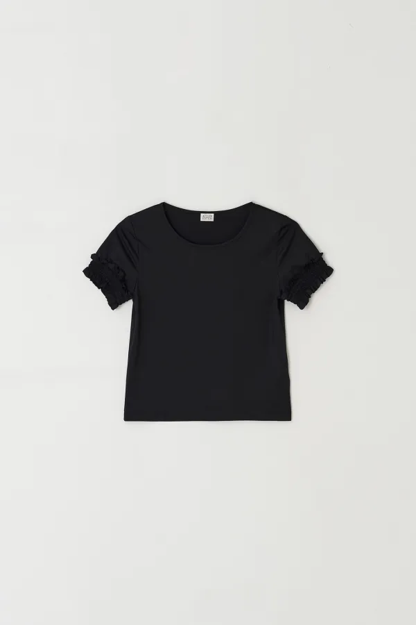 Shirred Sleeve T-shirt (black)