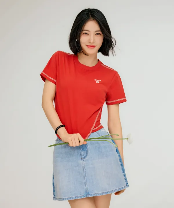 [신예은 Pick] (W) Contrast Denim Mini Skirt - Light Blue