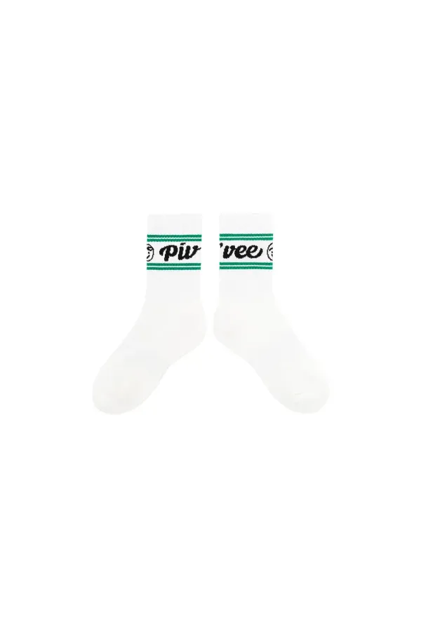 Piv\'vee Stripe Crew Socks (cloud white / green)