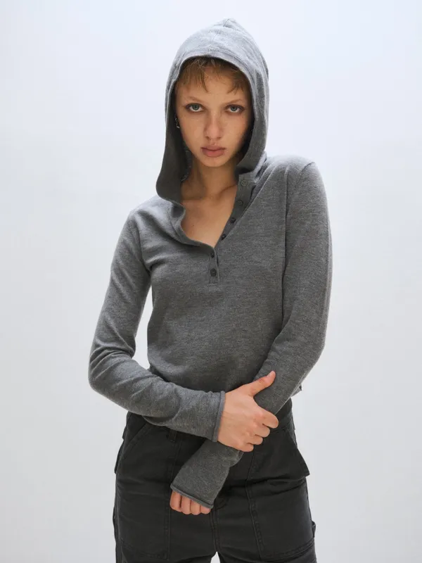 [PLZPROJECT]OPEN HOOD KNIT, HEATHER GRAY