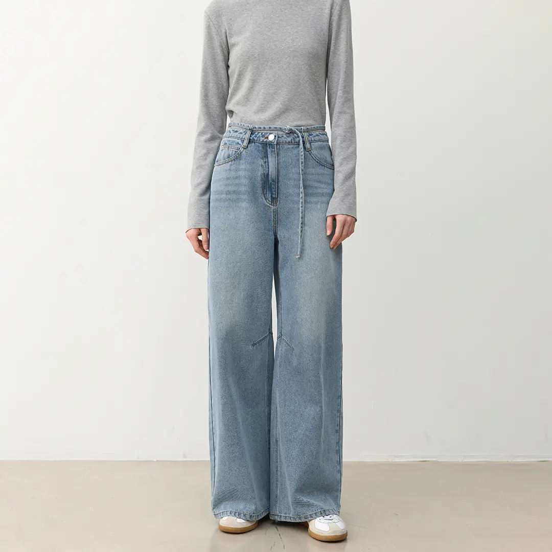 아뜰리에 나인 (PT-5624)BELTED WIDE DENIM PANTS 상품 이미지 1