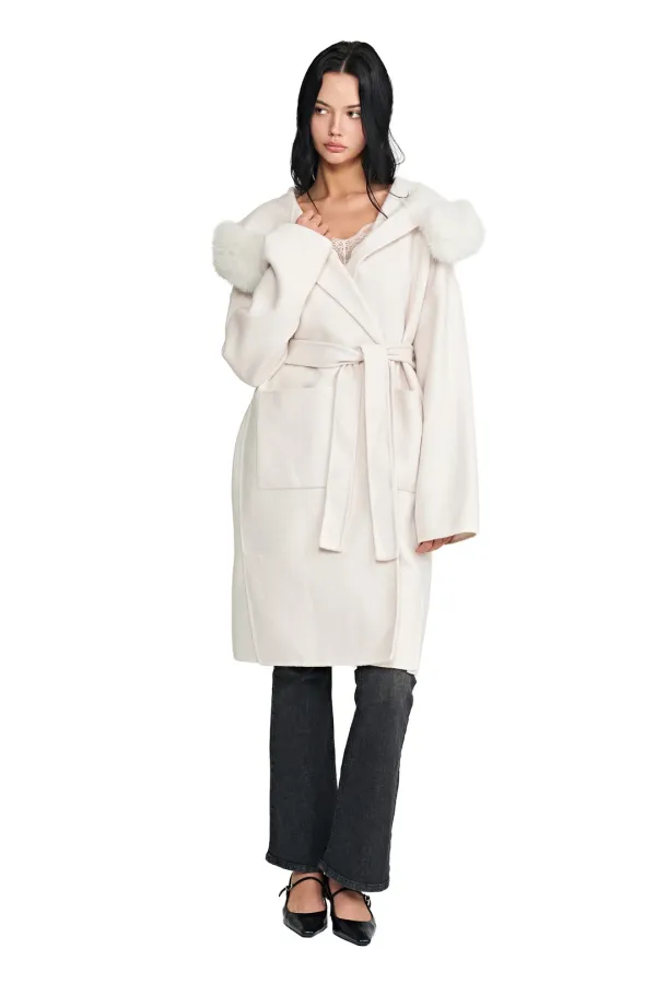 Lilac merino wool coat, Ivory