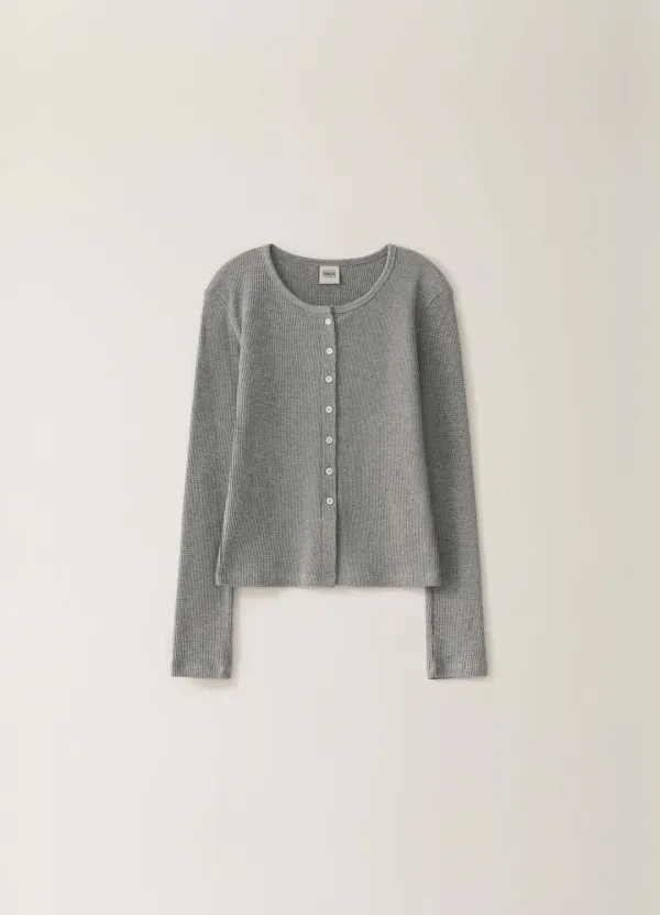 [Limited] Waffle Button Cardigan - Gray