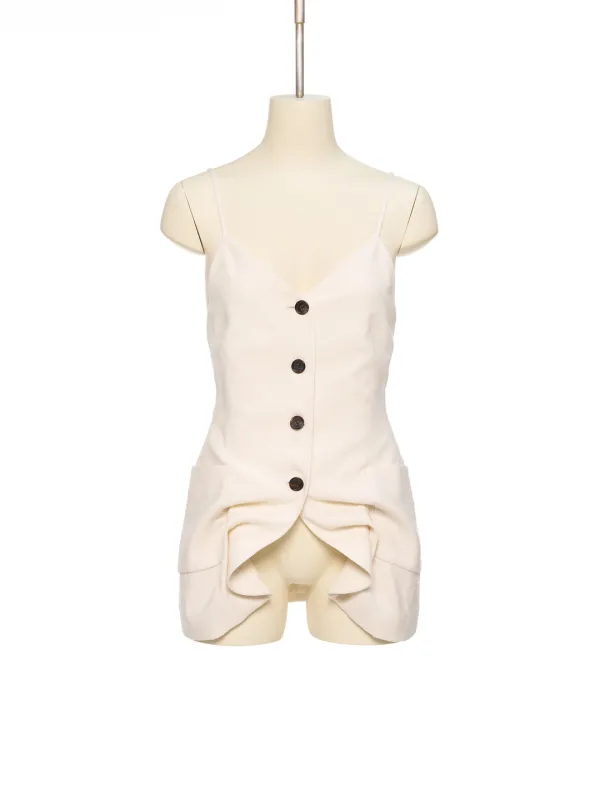 SS26 IVORY BUTTON-FRONT DRAPED TOP