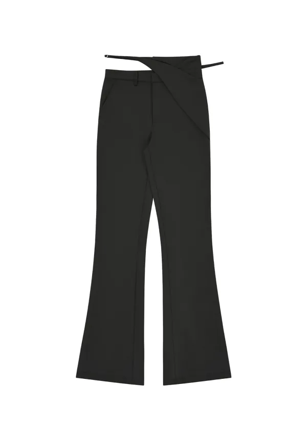 [3RD] WAIST BELTED BOOTS CUT PANTS, BLACK