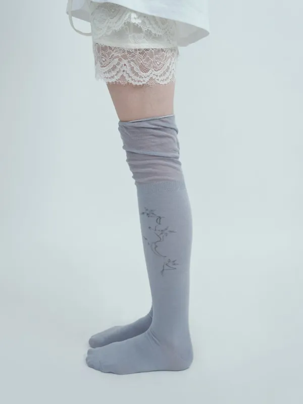 Sheer Drawing Knee Socks [Ash Blue]