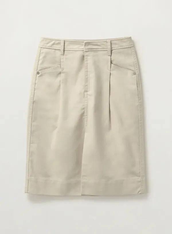 (W) Cotton Pencil Slit Skirt - Natural Beige