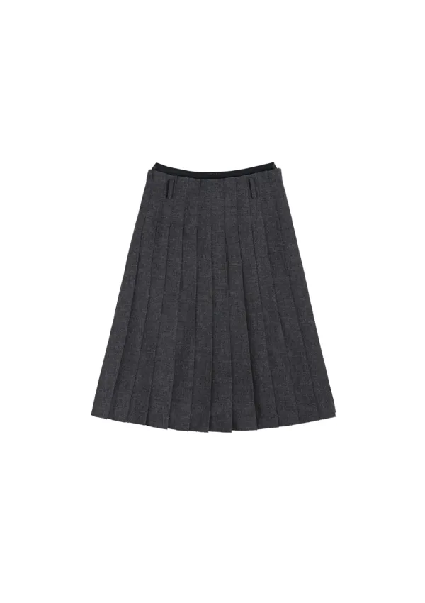 Mused Layered Pleated Wool Skirt - Charcoal
