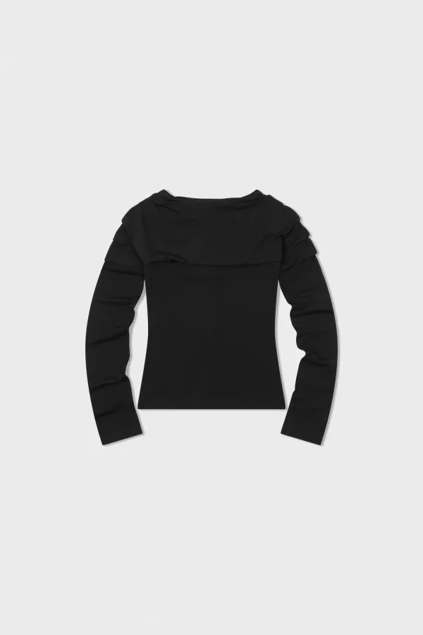 Shirring Boatneck Top_Black