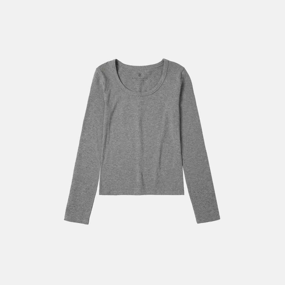 시야쥬 SITP5119 스쿱넥 코튼 텐션 티셔츠_Melange gray 상품 이미지 3