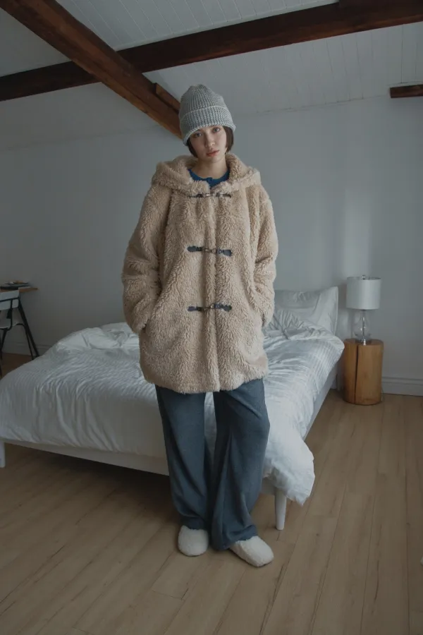 hooded fur duffle jacket_beige