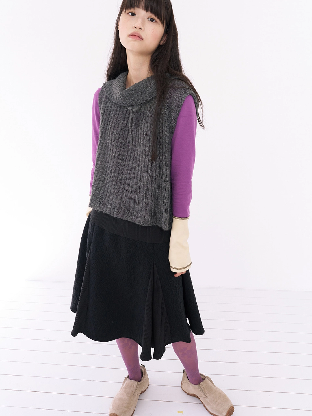 무음 3-way Button Knit Top (Charcoal) 상품 이미지 2