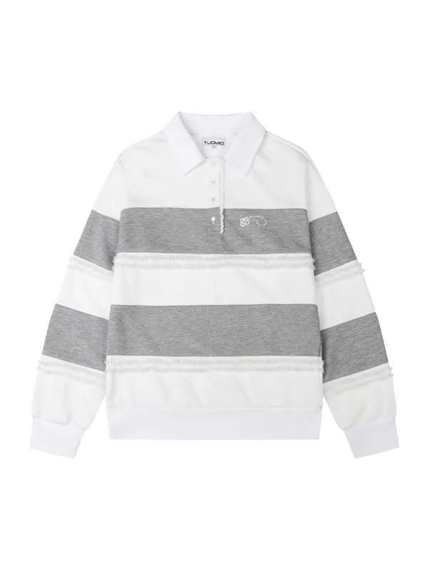 RUFFLE POLO TOP [HEATHER GREY]
