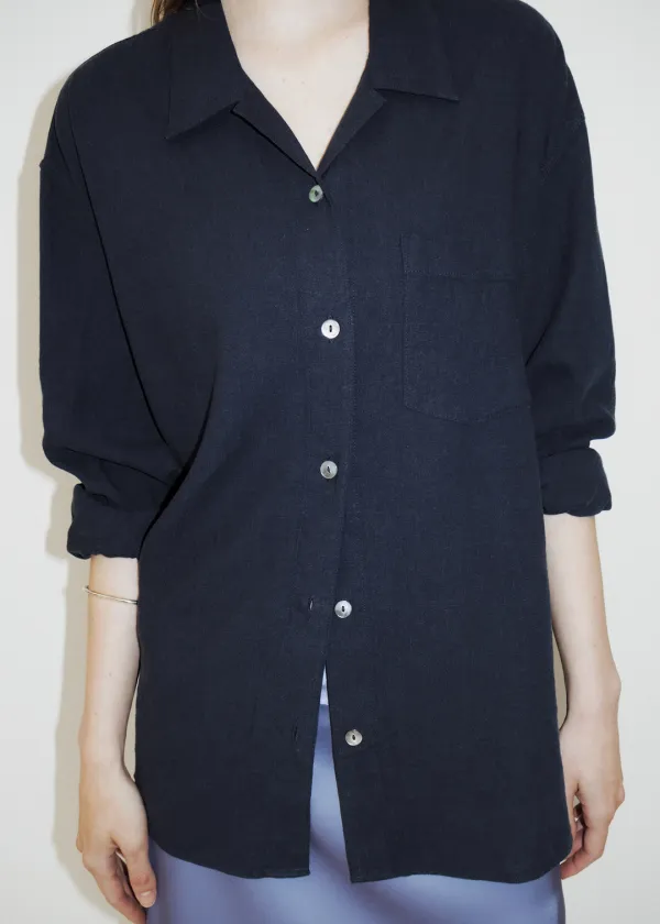 Linen Cabana Shirt Jacket in Navy