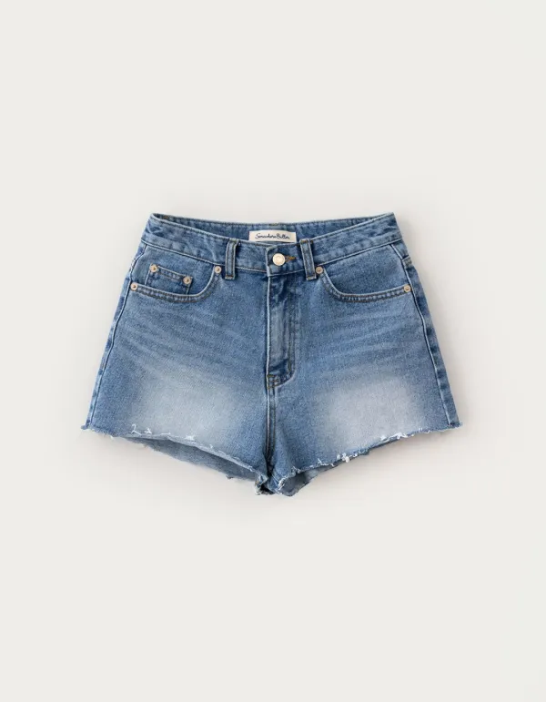 Pento Cutting Denim Shorts - Middle Blue