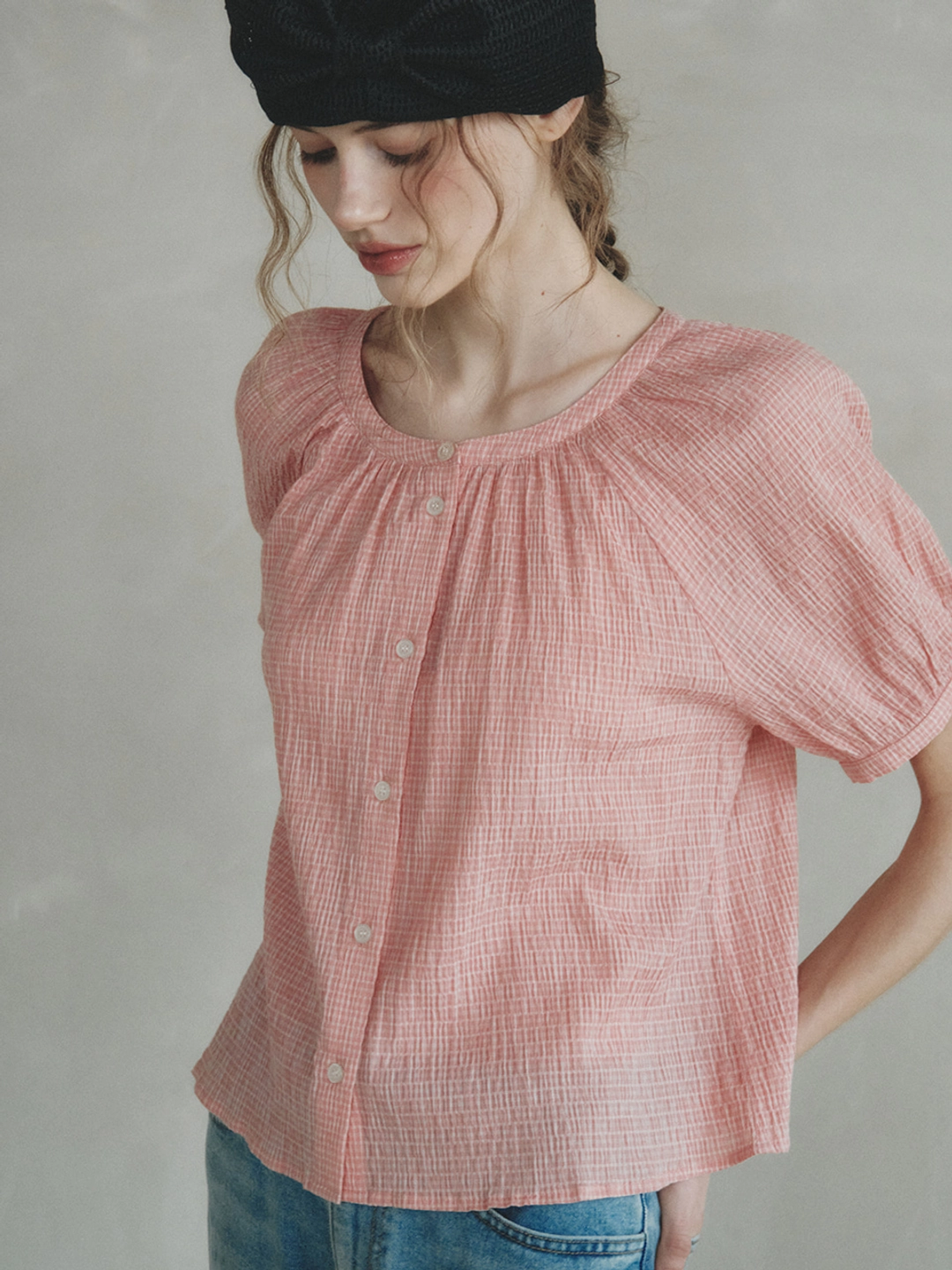 르니나 CHLOE raglan check blouse_red 상품 이미지 3