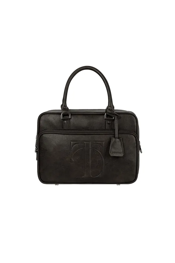 Embossed-Logo Square Tote Bag [ Brown ]