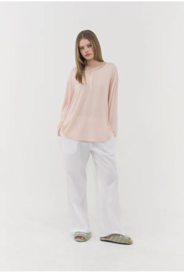 Cool Light Henley Neck Long Sleeve T Shirt (4color)