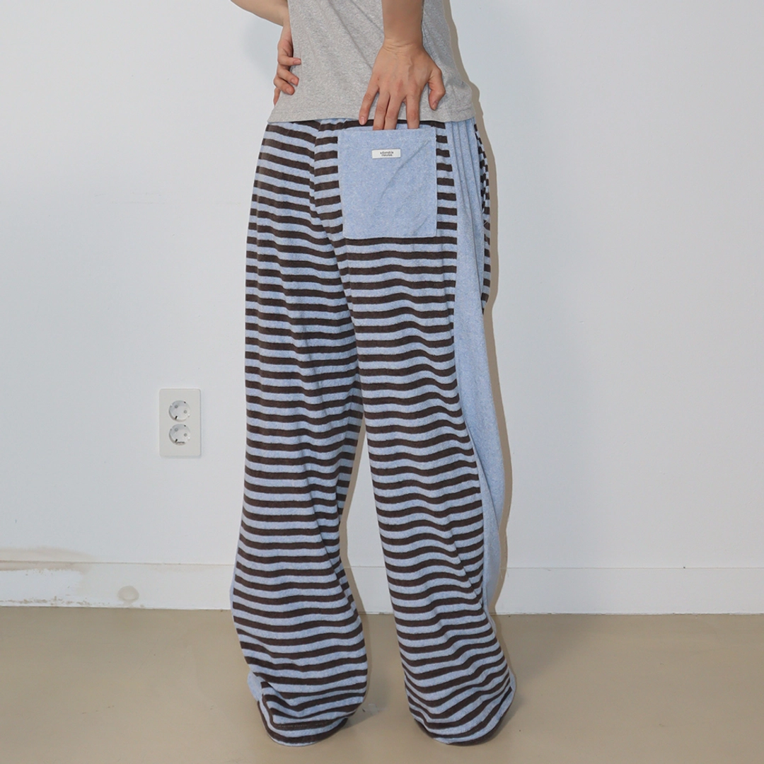 론론 TERRY STRIPED COMFY PANTS BLUE BROWN 상품 이미지 1
