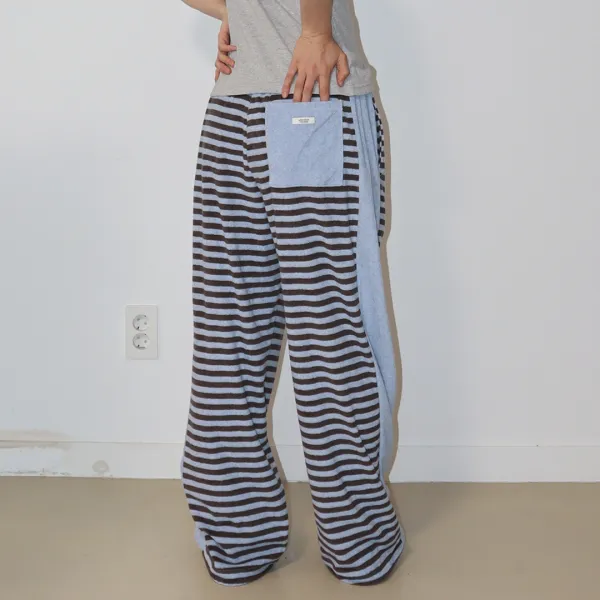 TERRY STRIPED COMFY PANTS BLUE BROWN