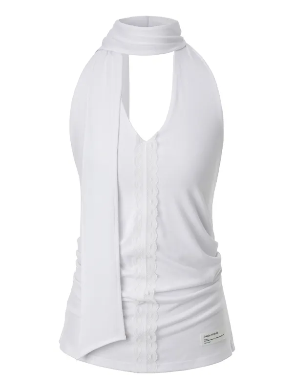 Lace Halter Tie Top (white)