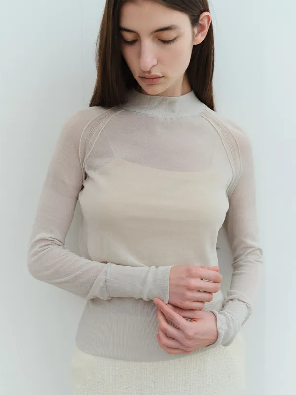 TVS MOCK NECK COTTON SHEER KNIT_MINT GREY