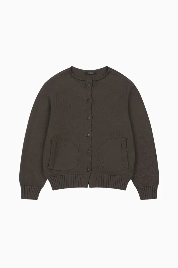 MOCK NECK BUTTON CARDIGAN, BROWN