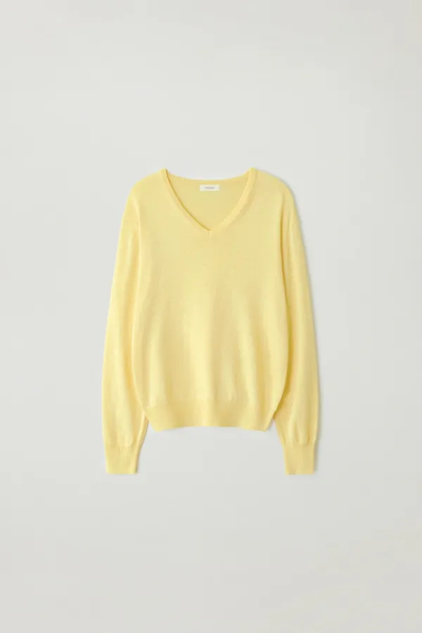 Cotton v-neck knit (Yellow)