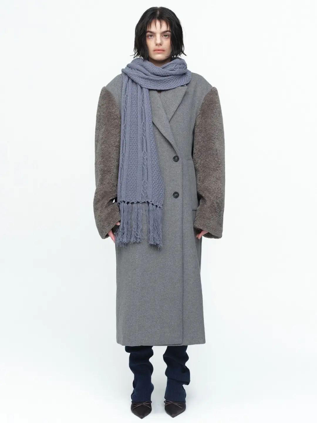 밀로 우먼 Fur Mixed Double Coat [Gray] 상품 이미지 1