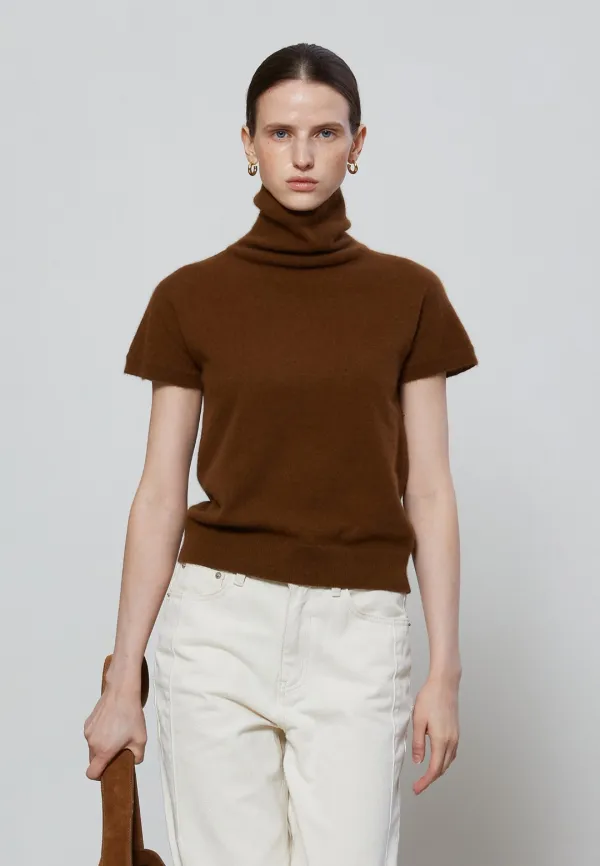 [CARRY OVER] CAP SLEEVE TURTLENECK KNIT_BROWN