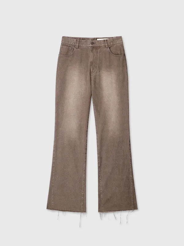 (W) RE-CUT BRUSHED COTTON FLARED PANTS_ FADED BROWN