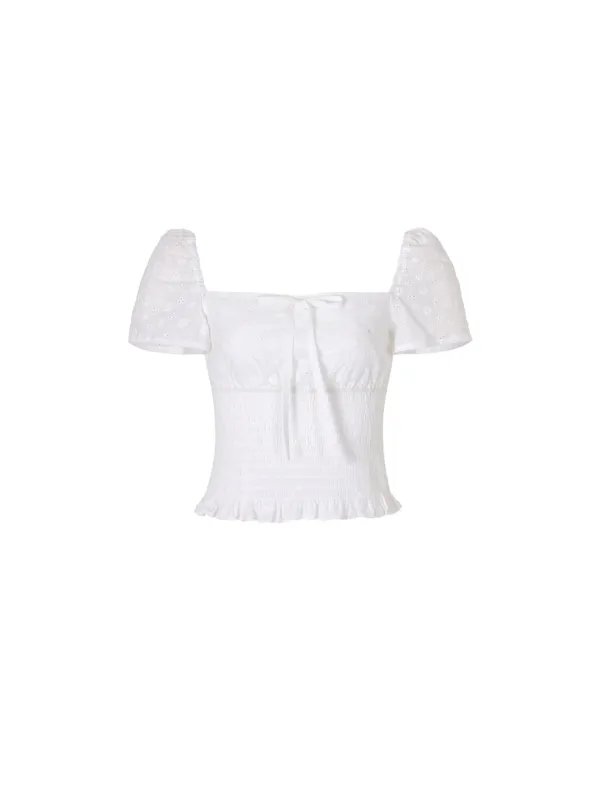 Floral puff blouse (Ivory)