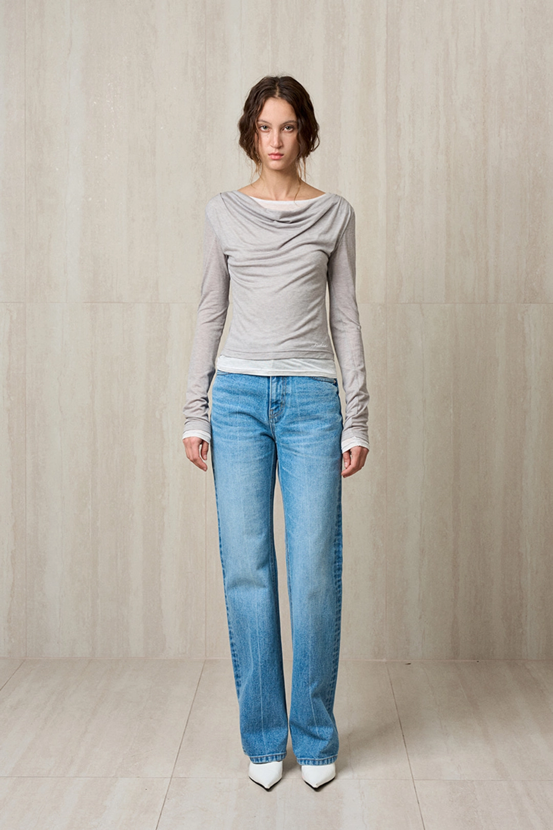 리이 WOOL JERSEY LAYERED TOP MELANGE GRAY 상품 이미지 3
