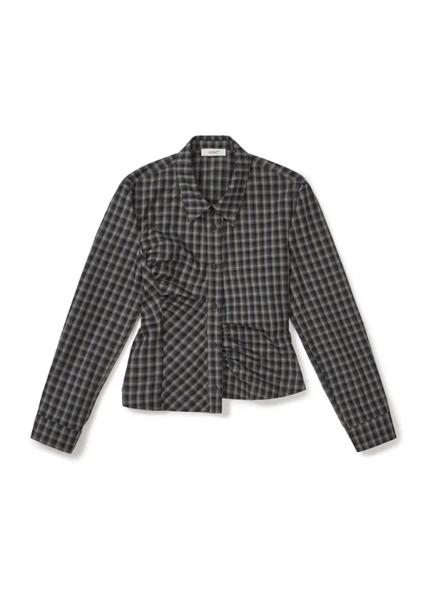 ASYMMETRIC BUTTON SHIRT (NAVY)