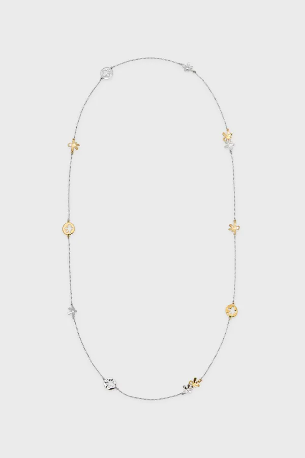 Scattered Flower Long Necklace (Silver Gold)