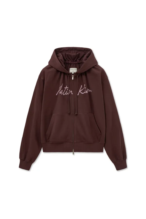 DRAWSTRING POINT ZIP UP HOODY IN BURGUNDY