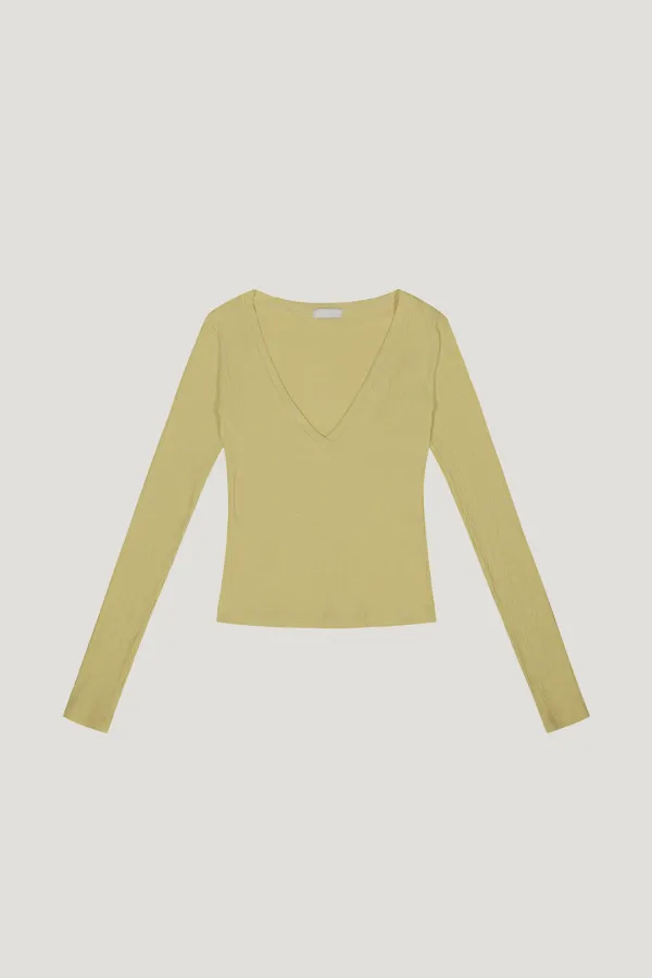 Ribbed V-Neck Top (yellow)