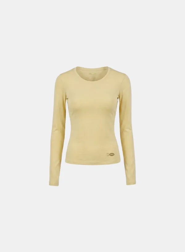 [w-tee26-197] Everyday Scoop Neck Long Sleeve T-Shirt - Yellow