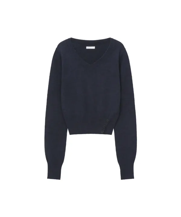 Vneck slit button knit BLACK