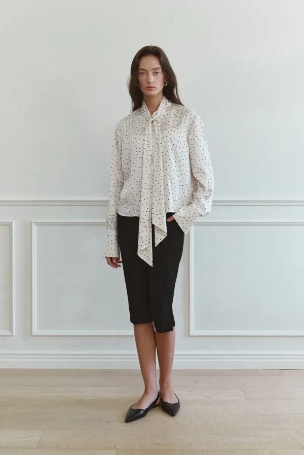 Perla Dot Tie Blouse (Cream)