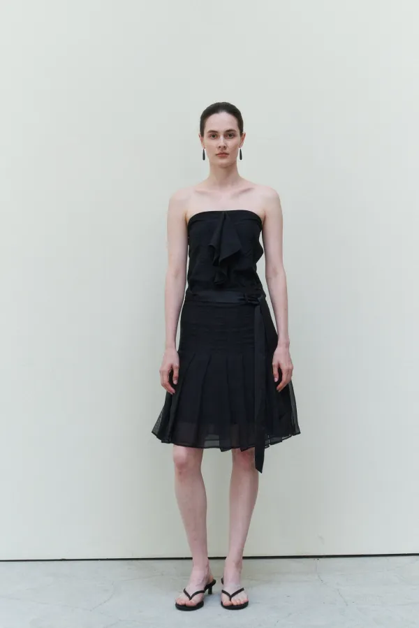 SHEER PLEATS BELTED SK / BLACK