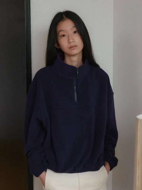 [26FW] Fleece Quarter Top - Navy