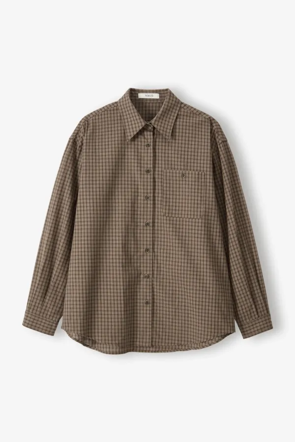 Single Button Check Shrit (Brown)