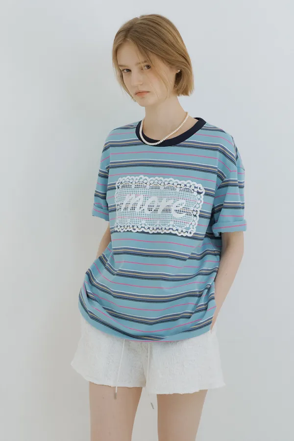 LACE LOGO SHORT SLEEVE T-SHIRT - SKYBLUE