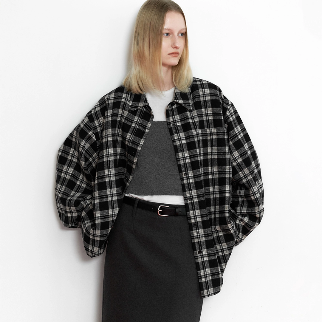 아뜰리에 나인 (BL-4379)WOOL BLENDED OVERSIZED CHECK SHIRT 상품 이미지 1