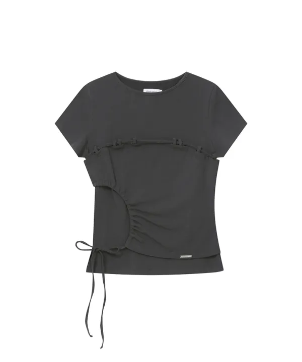 [레이 PICK] String shirring short sleeve CHARCOAL